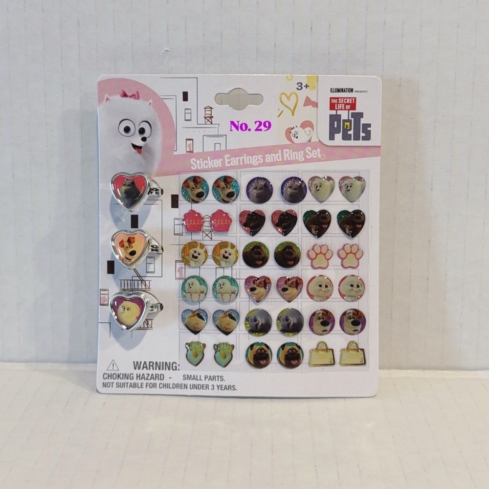 The Secret Life of Pets Sticker Earrings and Rings Set